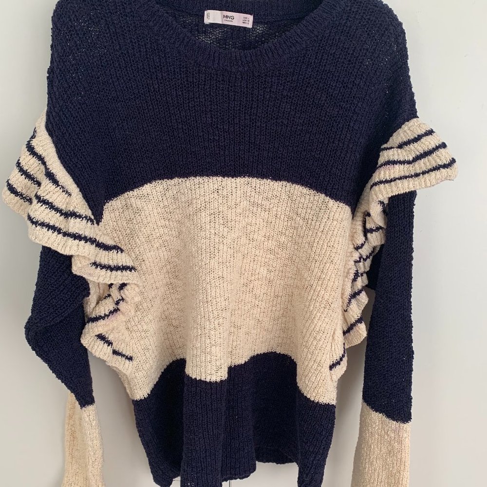 MANGO MNG TWO-TONE SWEATER WITH FRILLS SIZE L
